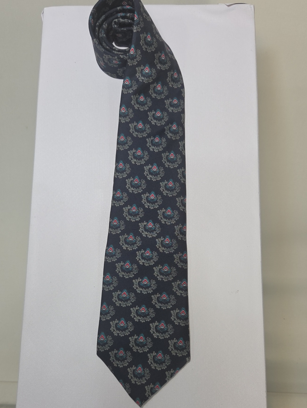Vintage Christian Dior Silk Tie Blue Teal Paisley Floral Motif